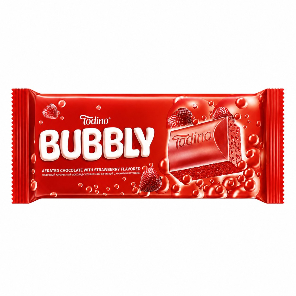 Шоколад BUBBLY  пористый Клубника 90г Todino
