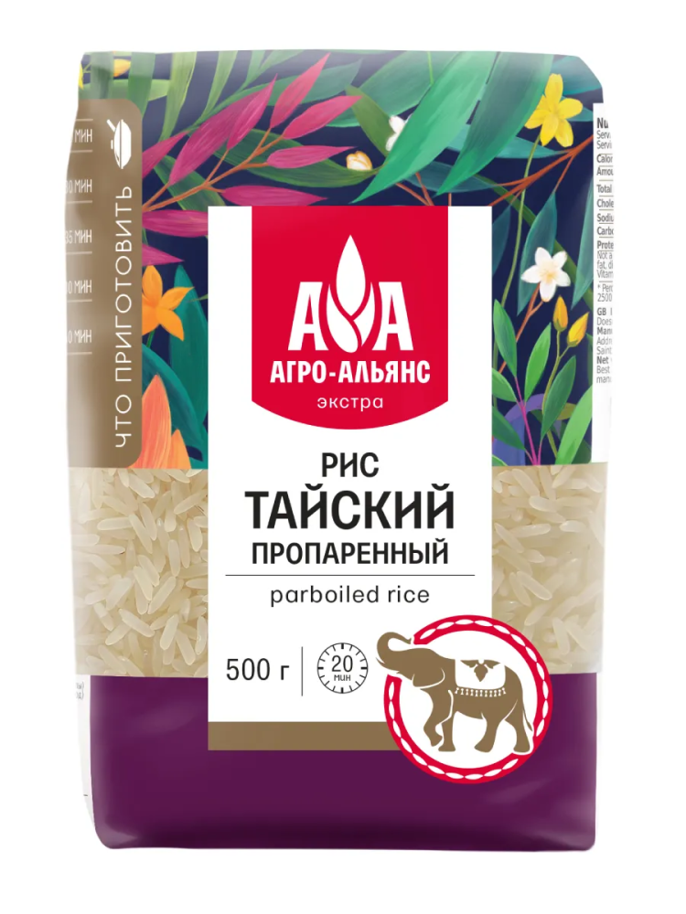 Крупа Рис тайский пропаренный 500г Агро-Альянс