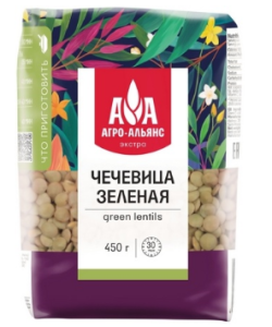 Крупа Чечевица зеленая Экстра 450г Агро-Альянс