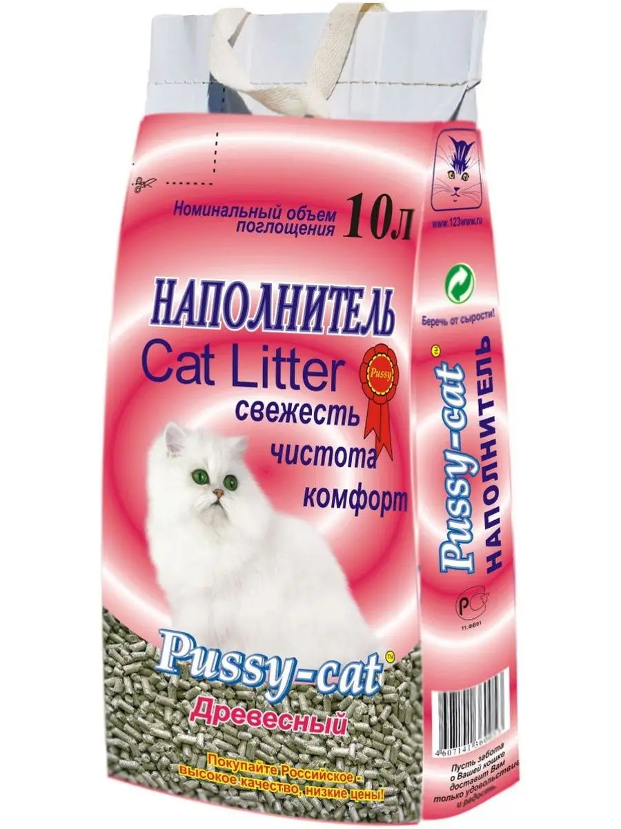 Наполнитель Древесный Pussy-Cat 10 л красный пакет