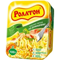 Лапша быстрого приготовления яичная Роллтон Куриная по-домашнему 90г лоток