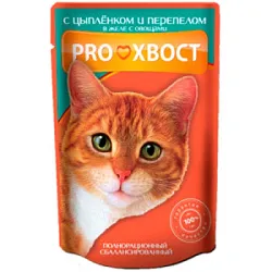 Корм для животных д/кошек Прохвост цыпленок/перепелка в желе 85г пауч
