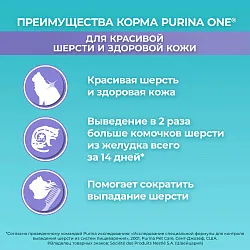 Корм сухой для кошек Purina One для красивой шерсти курица, цельные злаки 750г