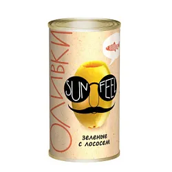 Консервы овощные Оливки зел. с лососем б/к 300г Sunfeel