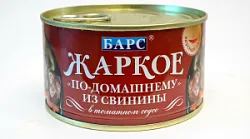 Консервы мясные Жаркое из свинины По-домашнему в томатном соусе 325г Барс