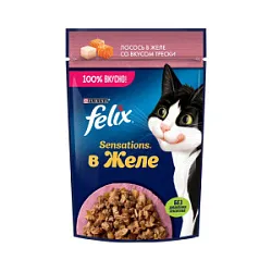 Корм для животных Феликс Sensations кус в желе Лосось Треска 75 г