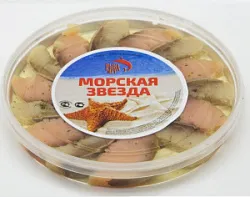 Ассорти "Морская звезда " филе горбуши и сельди в масле 150 г Рыба-меч