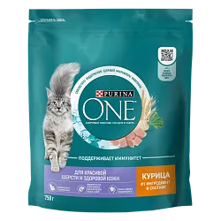 Корм сухой для кошек Purina One для красивой шерсти курица, цельные злаки 750г